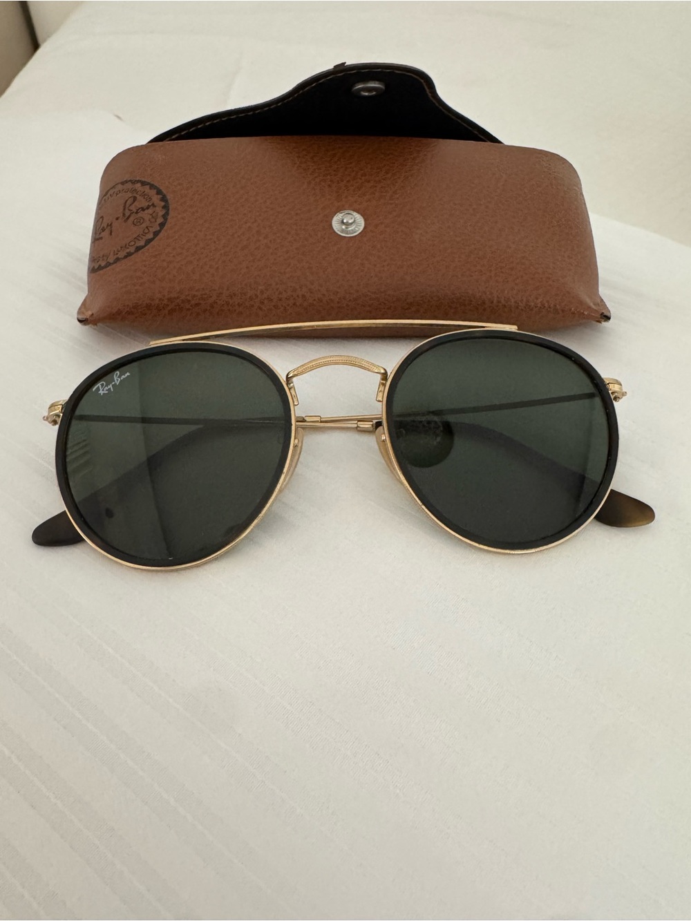 Ray-Ban Gold Frame Sunglasses with Dark Green Lenses NWOT